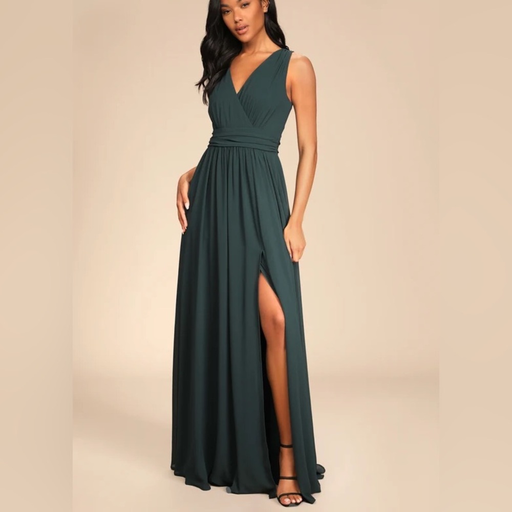 Lulus Thoughts of Hue Emerald Green Surplice Maxi Dress